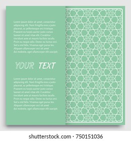 Card, Invitation, cover template design, line art background. Abstract geometric pattern with place for the text. Tribal ethnic ornament in arabic style. Christmas, New Year card decoration'