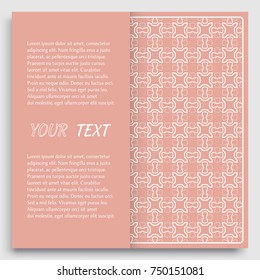 Card, Invitation, cover template design, line art background. Abstract geometric pattern with place for the text. Tribal ethnic ornament in arabic style. Christmas, New Year card decoration'