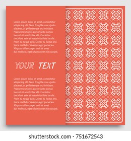 Card, Invitation, cover template design, line art background. Abstract geometric pattern with place for the text. Tribal ethnic ornament in arabic style. Christmas, New Year card decoration'