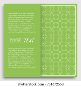 Card, Invitation, cover template design, line art background. Abstract geometric pattern with place for the text. Tribal ethnic ornament in arabic style. Christmas, New Year card decoration'