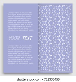 Card, Invitation, cover template design, line art background. Abstract geometric pattern with place for the text. Tribal ethnic ornament in arabic style. Christmas, New Year card decoration'