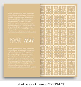 Card, Invitation, cover template design, line art background. Abstract geometric pattern with place for the text. Tribal ethnic ornament in arabic style. Christmas, New Year card decoration'