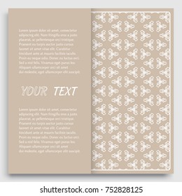 Card, Invitation, cover template design, line art background. Abstract geometric pattern with place for the text. Tribal ethnic ornament in arabic style. Christmas, New Year card decoration'