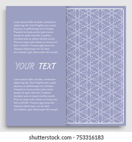 Card, Invitation, cover template design, line art background. Abstract geometric pattern with place for the text. Tribal ethnic ornament in arabic style. Christmas, New Year card decoration'