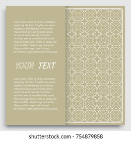 Card, Invitation, cover template design, line art background. Abstract geometric pattern with place for the text. Tribal ethnic ornament in arabic style. Christmas, New Year card decoration