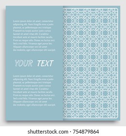 Card, Invitation, cover template design, line art background. Abstract geometric pattern with place for the text. Tribal ethnic ornament in arabic style. Christmas, New Year card decoration'