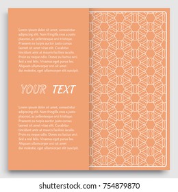 Card, Invitation, cover template design, line art background. Abstract geometric pattern with place for the text. Tribal ethnic ornament in arabic style. Christmas, New Year card decoration'
