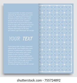 Card, Invitation, cover template design, line art background. Abstract geometric pattern with place for the text. Tribal ethnic ornament in arabic style. Christmas, New Year card decoration'