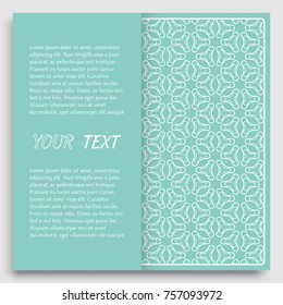 Card, Invitation, cover template design, line art background. Abstract geometric pattern with place for the text. Tribal ethnic ornament in arabic style. Christmas, New Year card decoration'