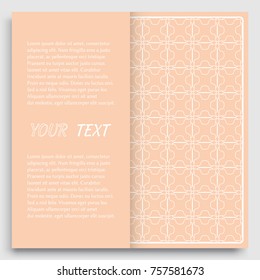 Card, Invitation, cover template design, line art background. Abstract geometric pattern with place for the text. Tribal ethnic ornament in arabic style. Christmas, New Year card decoration'