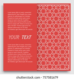 Card, Invitation, cover template design, line art background. Abstract geometric pattern with place for the text. Tribal ethnic ornament in arabic style. Christmas, New Year card decoration'