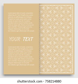 Card, Invitation, cover template design, line art background. Abstract geometric pattern with place for the text. Tribal ethnic ornament in arabic style. Christmas, New Year card decoration'