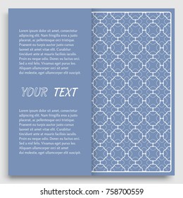 Card, Invitation, cover template design, line art background. Abstract geometric pattern with place for the text. Tribal ethnic ornament in arabic style. Christmas, New Year card decoration'