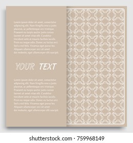Card, Invitation, cover template design, line art background. Abstract geometric pattern with place for the text. Tribal ethnic ornament in arabic style. Christmas, New Year card decoration'
