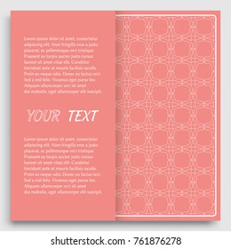 Card, Invitation, cover template design, line art background. Abstract geometric pattern with place for the text. Tribal ethnic ornament in arabic style. Christmas, New Year card decoration'