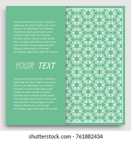 Card, Invitation, cover template design, line art background. Abstract geometric pattern with place for the text. Tribal ethnic ornament in arabic style. Christmas, New Year card decoration'
