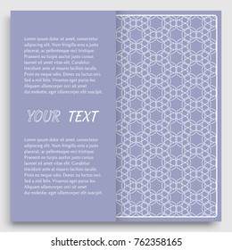 Card, Invitation, cover template design, line art background. Abstract geometric pattern with place for the text. Tribal ethnic ornament in arabic style. Christmas, New Year card decoration'