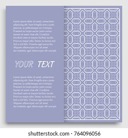 Card, Invitation, cover template design, line art background. Abstract geometric pattern with place for the text. Tribal ethnic ornament in arabic style. Christmas, New Year card decoration'