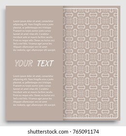 Card, Invitation, cover template design, line art background. Abstract geometric pattern with place for the text. Tribal ethnic ornament in arabic style. Christmas, New Year card decoration'