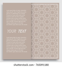 Card, Invitation, cover template design, line art background. Abstract geometric pattern with place for the text. Tribal ethnic ornament in arabic style. Christmas, New Year card decoration'