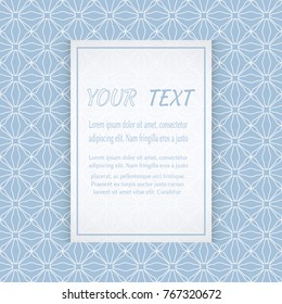 Card, Invitation, cover template design, line art background. Abstract geometric pattern with place for the text. Tribal ethnic ornament in arabic style. Christmas, New Year card decoration