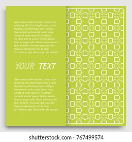 Card, Invitation, cover template design, line art background. Abstract geometric pattern with place for the text. Tribal ethnic ornament in arabic style. Christmas, New Year card decoration'