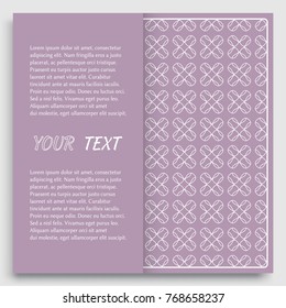 Card, Invitation, cover template design, line art background. Abstract geometric pattern with place for the text. Tribal ethnic ornament in arabic style. Christmas, New Year card decoration'