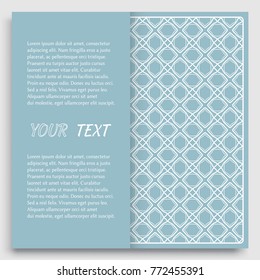 Card, Invitation, cover template design, line art background. Abstract geometric pattern with place for the text. Tribal ethnic ornament in arabic style. Christmas, New Year card decoration'