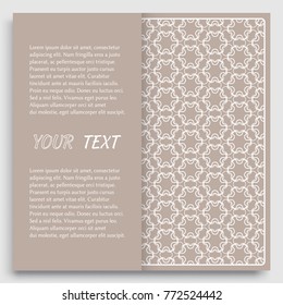 Card, Invitation, cover template design, line art background. Abstract geometric pattern with place for the text. Tribal ethnic ornament in arabic style. Christmas, New Year card decoration'