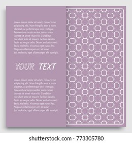 Card, Invitation, cover template design, line art background. Abstract geometric pattern with place for the text. Tribal ethnic ornament in arabic style. Christmas, New Year card decoration'