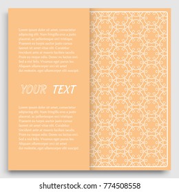 Card, Invitation, cover template design, line art background. Abstract geometric pattern with place for the text. Tribal ethnic ornament in arabic style. Christmas, New Year card decoration'