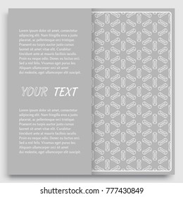 Card, Invitation, cover template design, line art background. Abstract geometric pattern with place for the text. Tribal ethnic ornament in arabic style. Christmas, New Year card decoration