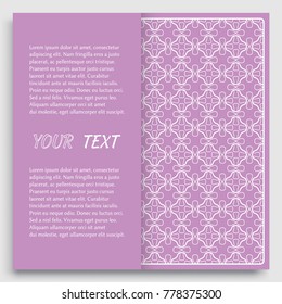 Card, Invitation, cover template design, line art background. Abstract geometric pattern with place for the text. Tribal ethnic ornament in arabic style. Christmas, New Year card decoration'