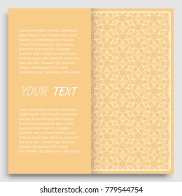 Card, Invitation, cover template design, line art background. Abstract geometric pattern with place for the text. Tribal ethnic ornament in arabic style. Christmas, New Year card decoration'