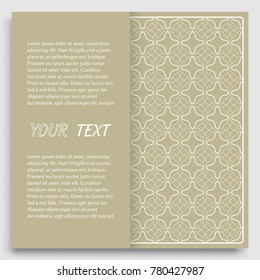 Card, Invitation, cover template design, line art background. Abstract geometric pattern with place for the text. Tribal ethnic ornament in arabic style. Christmas, New Year card decoration'