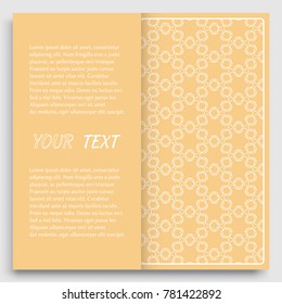 Card, Invitation, cover template design, line art background. Abstract geometric pattern with place for the text. Tribal ethnic ornament in arabic style. Christmas, New Year card decoration'