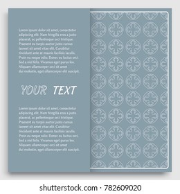 Card, Invitation, cover template design, line art background. Abstract geometric pattern with place for the text. Tribal ethnic ornament in arabic style. Christmas, New Year card decoration'