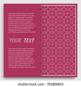 Card, Invitation, cover template design, line art background. Abstract geometric pattern with place for the text. Tribal ethnic ornament in arabic style. Christmas, New Year card decoration'