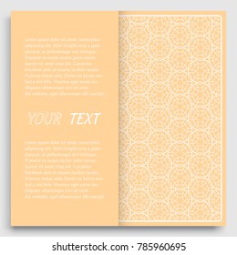 Card, Invitation, cover template design, line art background. Abstract geometric pattern with place for the text. Tribal ethnic ornament in arabic style. Christmas, New Year card decoration'