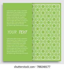 Card, Invitation, cover template design, line art background. Abstract geometric pattern with place for the text. Tribal ethnic ornament in arabic style. Christmas, New Year card decoration'