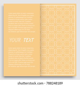 Card, Invitation, cover template design, line art background. Abstract geometric pattern with place for the text. Tribal ethnic ornament in arabic style. Christmas, New Year card decoration'