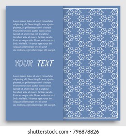 Card, Invitation, cover template design, line art background. Abstract geometric pattern with place for the text. Tribal ethnic ornament in arabic style. Christmas, New Year card decoration'
