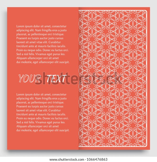 Card, Invitation, cover template design, line\
art background. Abstract geometric pattern with place for the text.\
Tribal ethnic ornament in arabic style. Christmas, New Year card\
decoration\'