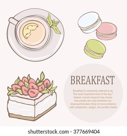 Card or invitation design with hand drawn tea and cake elements