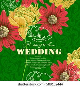 Card for Invitation with Floral design. Flowers in watercolor paint style. 