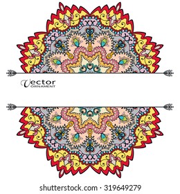 Card or Invitation with Mandala decorative ornament, tribal ethnic arabic indian motif, floral geometric lace pattern. Vintage design elements for fabric or paper print