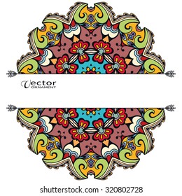 Card or Invitation with Mandala decorative ornament, vintage design elements. Tribal ethnic arabic indian motif, floral geometric lace pattern. Vector abstract background