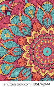 Card or invitation with mandala. Hand-drawn highly detailed round elements. Vector vintage decorative elements. Islam, Arabic, Indian, Turkish, Ottoman, Pakistan motifs.