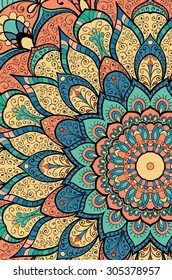 Card or invitation with mandala. Hand-drawn highly detailed round elements. Vector vintage decorative elements. Islam, Arabic, Indian, Turkish, Ottoman, Pakistan motifs.