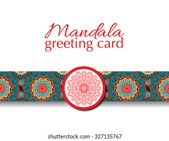 Card or invitation with mandala pattern. Vintage decorative elements. Hand drawn background. Islam, Arabic, Indian, Pakistan motifs. Vector.